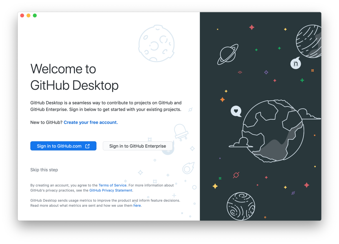 Github for Desktop: Startscherm